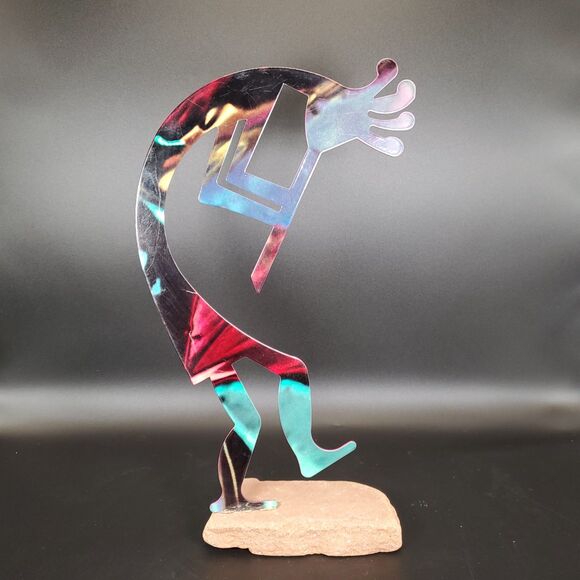 Southwestern Metal Music Man Sculpture 12" on Stone Base - Picture 6 of 6